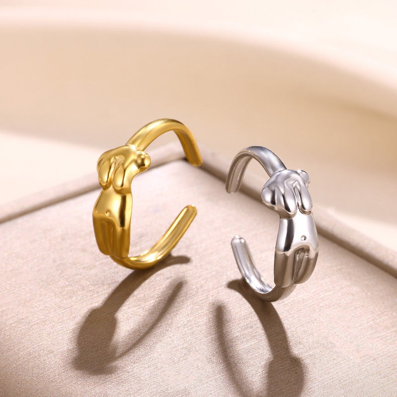 New Heart-Shaped Stainless Steel Ladies Ring Geometric Hollow Star Ring Plated 18K Gold Opening Ring - Image 4